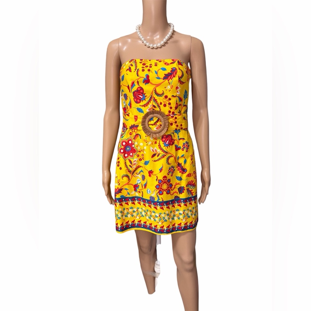 NWT Adrianna Papell Women's Sz 2 Cotton Printed O-Ring Strapless Cocktail Dress - Picture 3 of 13